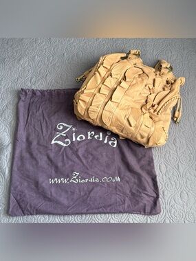 Ziordia Vintage Cream Ruffled Leather Hobo Bag Slouchy